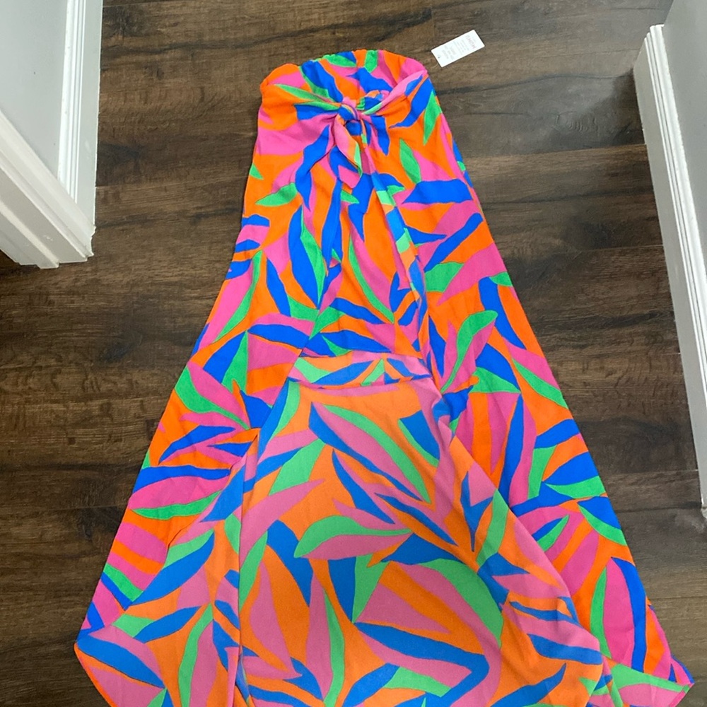 NWT strapless XS mini dress with high low back .